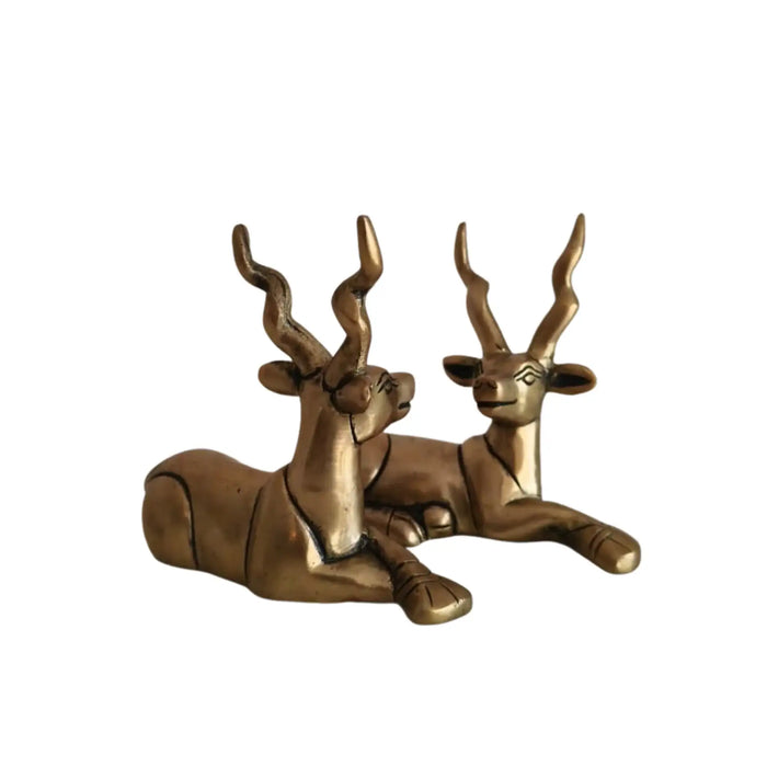 Handcrafted Brass Deer Pair Statues | Elegant Antelope Figurines for Home Decor   Brass Ware