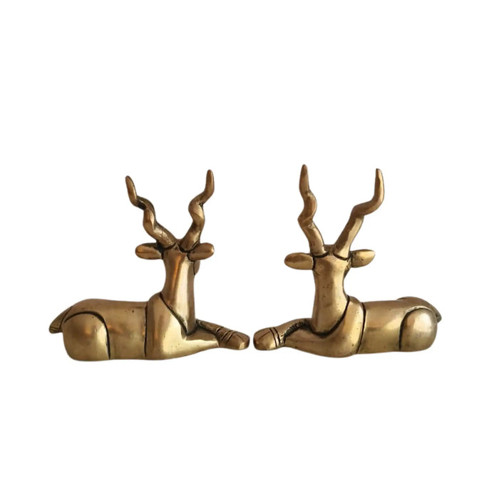 Handcrafted Brass Deer Pair Statues | Elegant Antelope Figurines for Home Decor   Brass Ware