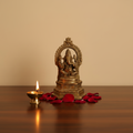 Handcrafted Brass Ganesha Idol with Prabhavali – Traditional Lord Ganesha Altar Statue   Brass Artwork