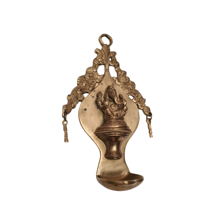 Handcrafted Brass Ganesha Wall Hanging Diya | Traditional Spiritual Oil Lamp   Brass Artwork