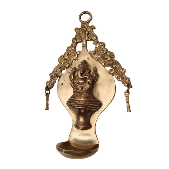 Handcrafted Brass Ganesha Wall Hanging Diya | Traditional Spiritual Oil Lamp   Brass Artwork