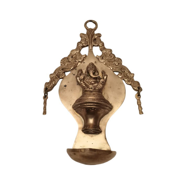 Handcrafted Brass Ganesha Wall Hanging Diya | Traditional Spiritual Oil Lamp   Brass Artwork