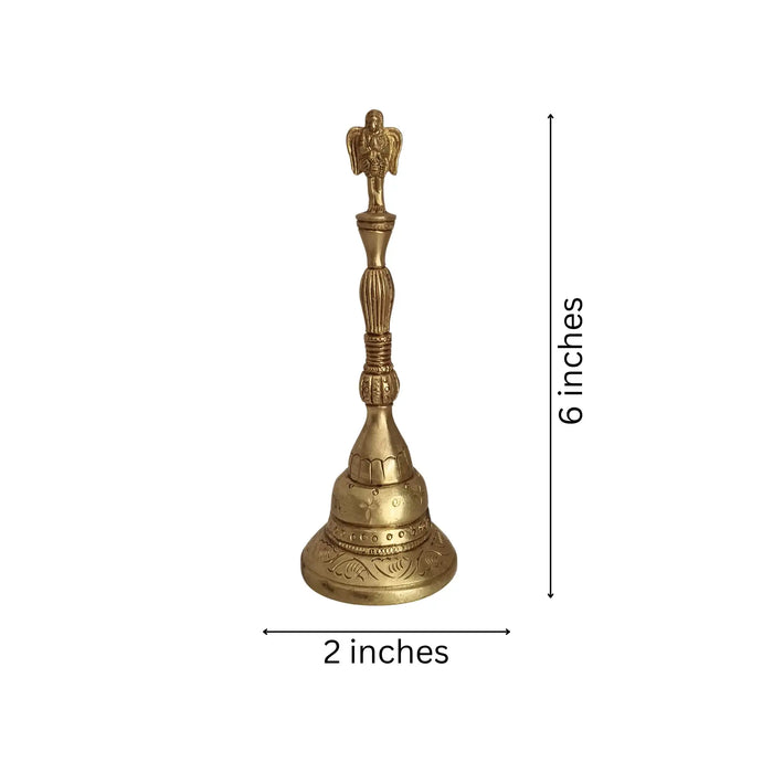 Brass temple bell featuring a Garuda finial ghanta.