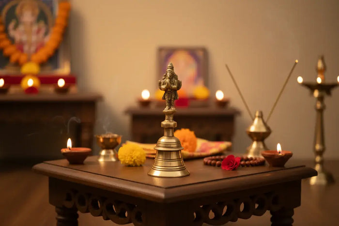 Brass temple bell with garuda finial ghanta