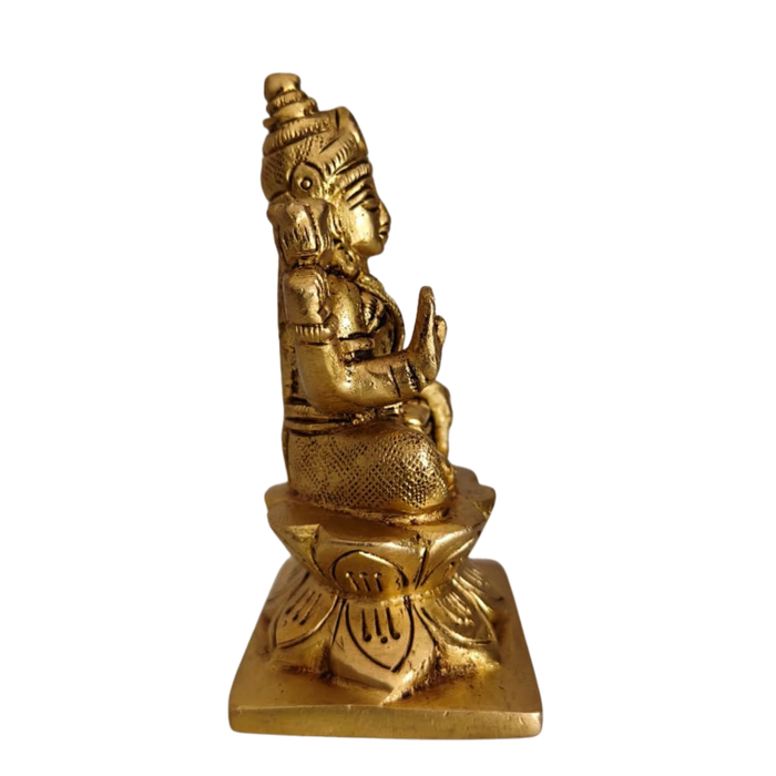 Handcrafted Brass Lakshmi Idol – Sitting on Lotus | Traditional Goddess Statue   Brass Artwork