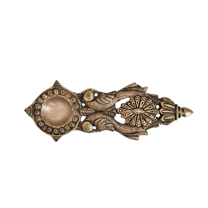 Handcrafted Brass Peacock Wall-Mounted Diya and Aarti Lamp   Brass Ware