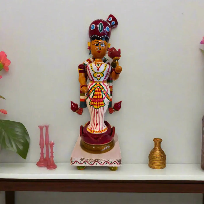 Handcrafted Etikoppaka Lakshmi Idol – Goddess of Wealth in Padmasana   Etikoppaka Lacquerware