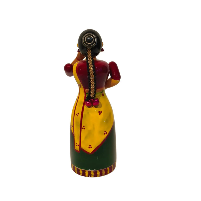 Handcrafted Etikoppaka Wooden Woman with Parrot | Traditional Indian Art   Etikoppaka Lacquerware