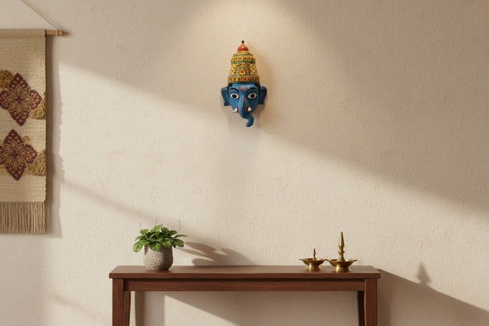 Handcrafted Ganesha Mask Wall Hanging – Cheriyal Art Decor   wall decor