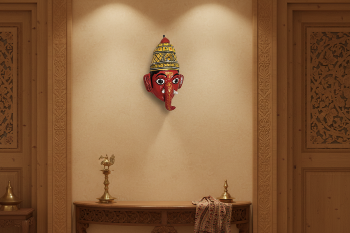 Handcrafted Ganesha Mask Wall Hanging – Cheriyal Art Decor   wall decor