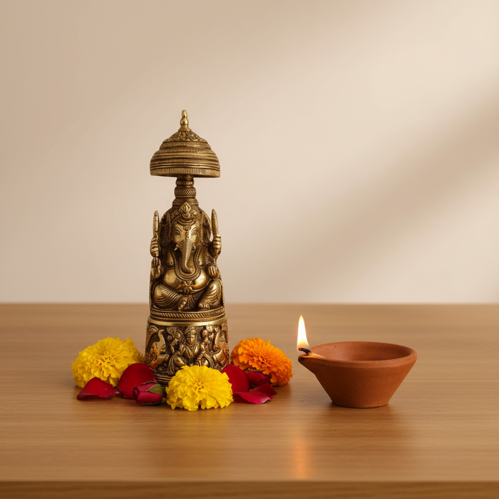 Handcrafted Ganpati Statue on Decorative Procession Pedestal   Brass Artwork