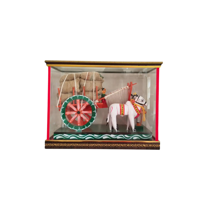Handcrafted Kondapalli Wooden Bullock Cart in Display Case – Traditional Indian Village Art   Kondapalli Lacquerware