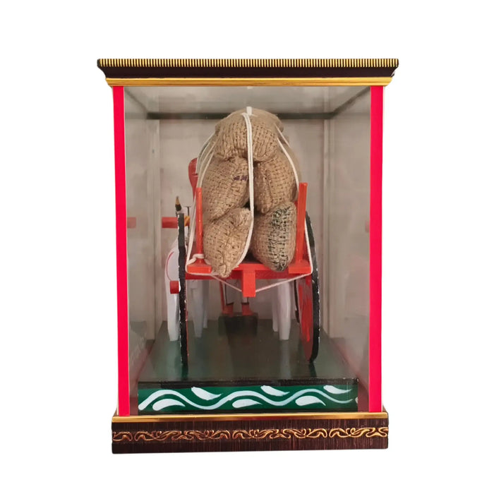 Handcrafted Kondapalli Wooden Bullock Cart in Display Case – Traditional Indian Village Art   Kondapalli Lacquerware