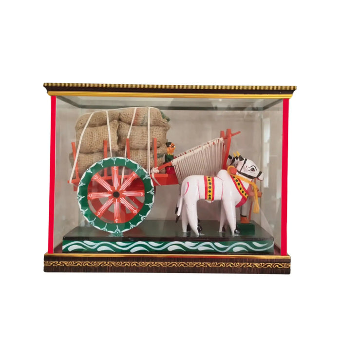 Handcrafted Kondapalli Wooden Bullock Cart in Display Case – Traditional Indian Village Art   Kondapalli Lacquerware