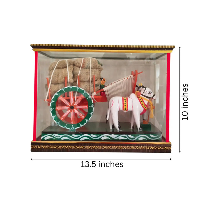 Handcrafted Kondapalli Wooden Bullock Cart in Display Case – Traditional Indian Village Art   Kondapalli Lacquerware