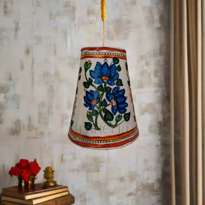 Handcrafted Leather Puppetry Lampshade with Lotus Motifs | Bed Lamp   Leather Paintings