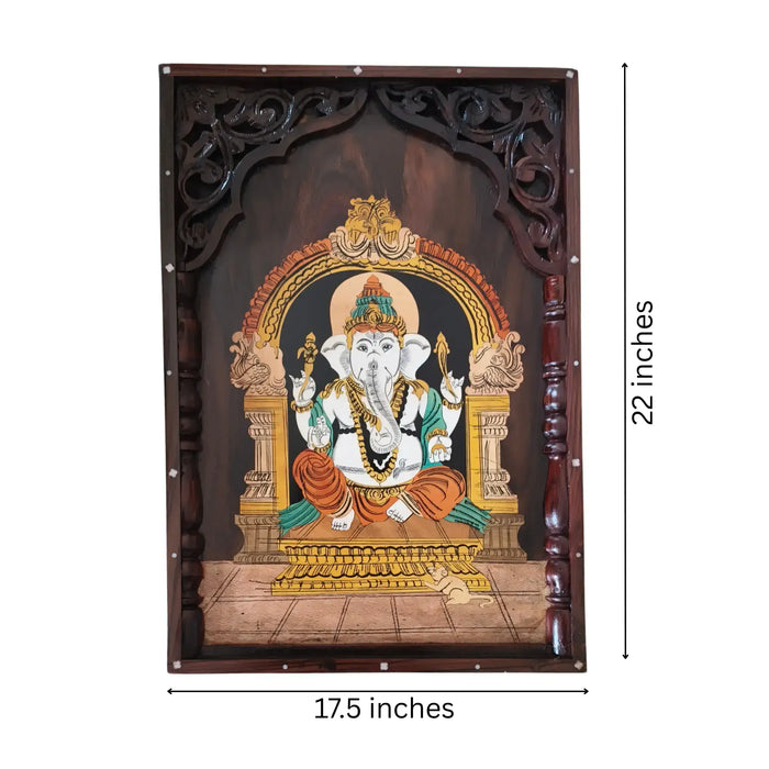 Rosewood Ganesha inlay art temple frame.