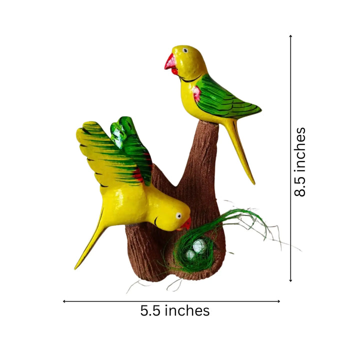 Handcrafted wooden birds nest wall décor in Nirmal art style