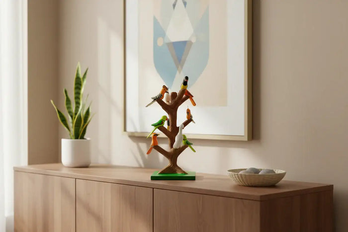 Handcrafted Nirmal Birds on Tree Showpiece   Wooden Toy