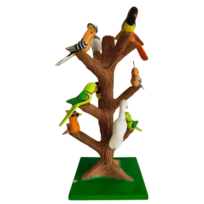 Hand-painted Nirmal birds on tree traditional showpiece