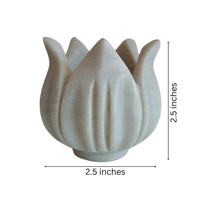 Traditional white marble lotus tealight for temple and home décor.