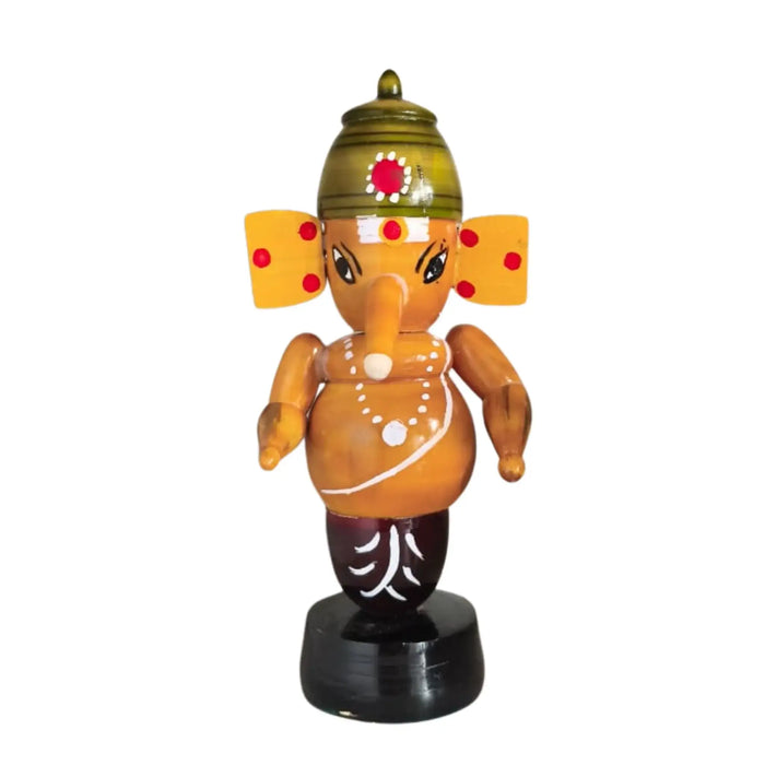 Handcrafted Wooden Ganesha Idol - Traditional Indian Home Decor   Etikoppaka Lacquerware