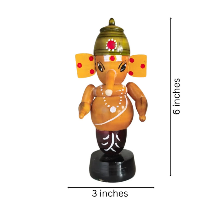 Handcrafted Wooden Ganesha Idol - Traditional Indian Home Decor   Etikoppaka Lacquerware