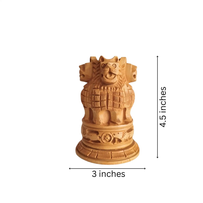 Handcrafted Wooden Lion Capital Ashoka Pen Stand   Wood Decorative
