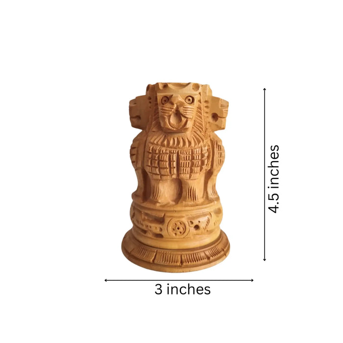 Handcrafted Wooden Lion Capital Ashoka Pen Stand   Wood Decorative