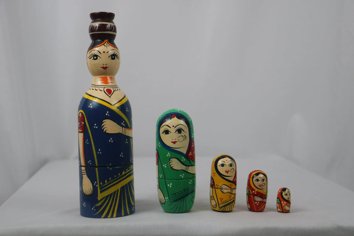 Handcrafted Wooden Nesting Doll Set – Cute Girls Design Balaji varanasi
