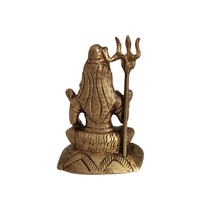 Exquisite handcrafted brass Lord Shiva idol meditating with Trishula.