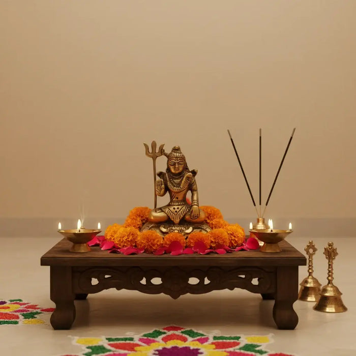 Exquisite handcrafted Brass Lord Shiva idol in meditation holding a trishula.