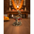 Handcrafted Brass Peacock Pedestal Diya – Traditional Tabletop Oil Lamp with Lotus Base   Brass Artwork