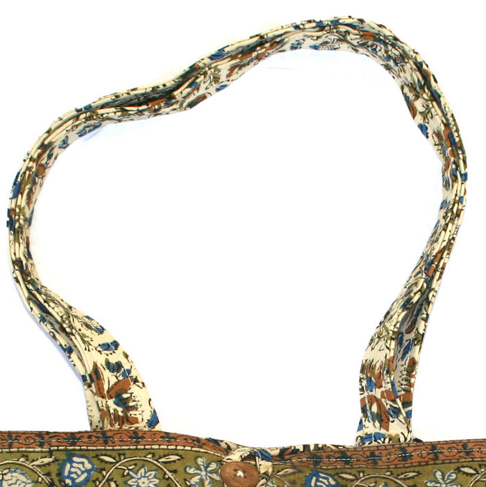 Handmade Cotton Kalamkari Block Print Structured Shopping Work Tote Bag 14x14 - Sweet Us
