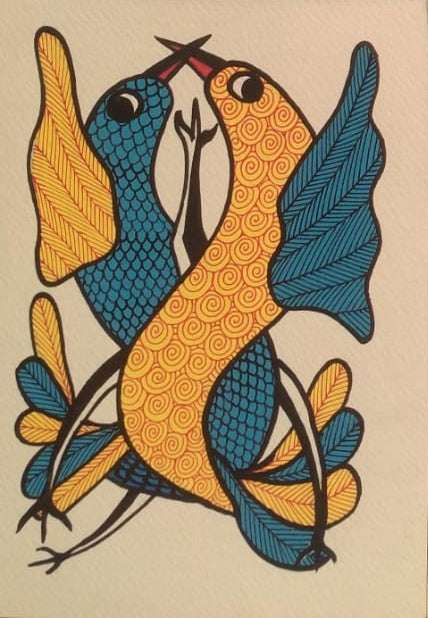 Handmade Gond Art Birds Greeting Card   Paintings