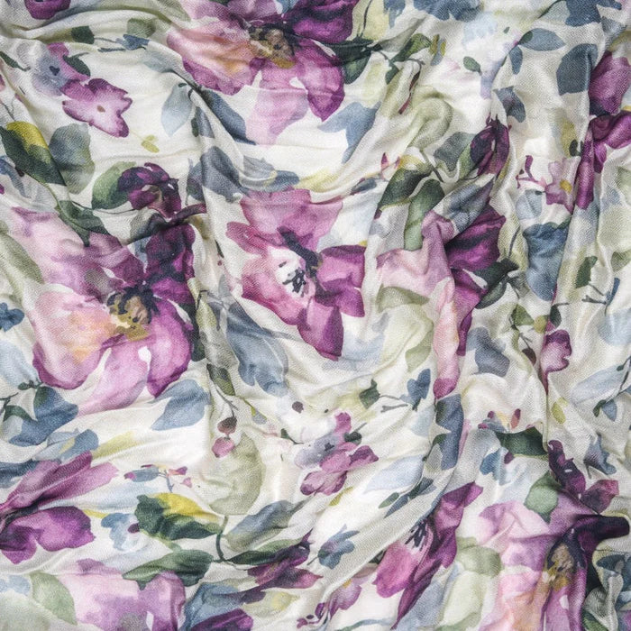 HANDMADE SILK MODAL SCARF - PURPLE PEONIES