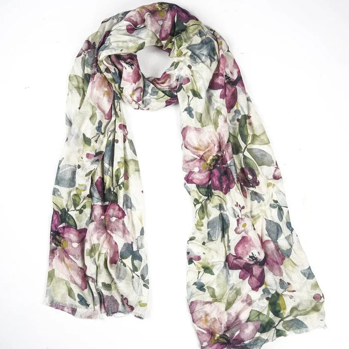 HANDMADE SILK MODAL SCARF - PURPLE PEONIES