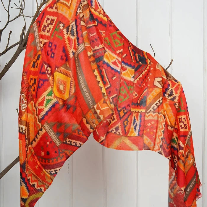HANDMADE SILK MODAL SCARF - TRIBAL REDS