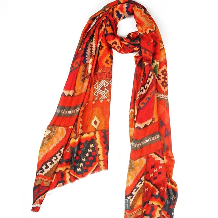 HANDMADE SILK MODAL SCARF - TRIBAL REDS