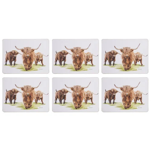 HIGHLAND HERD COWS ARTIST 6PK PLACEMAT SET