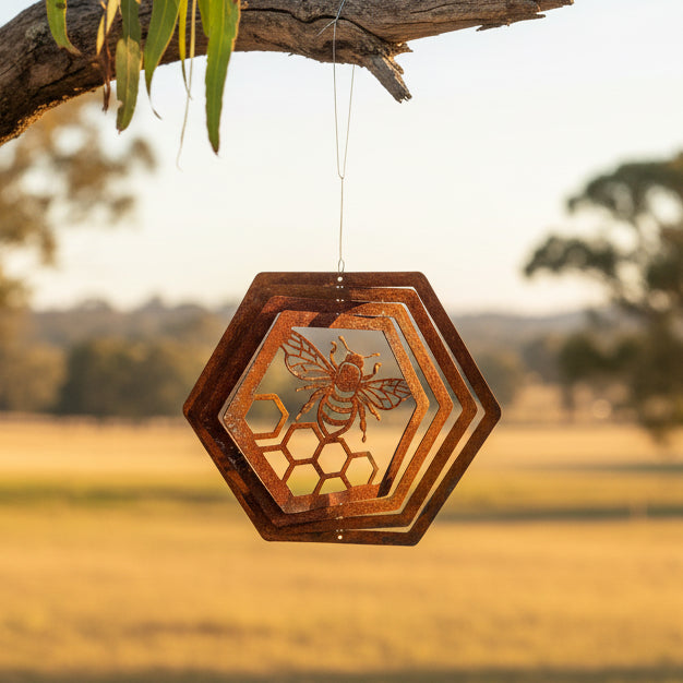 HONEYCOMB BEE - WEATHERING STEEL WIND WHIRL SPINNER
