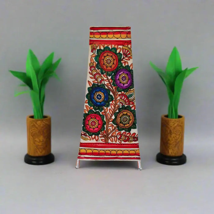 Indian Leather Puppetry Floor Lamp with Hand-Painted Floral Art   Leather Paintings