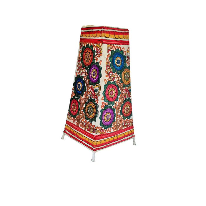 Indian Leather Puppetry Floor Lamp with Hand-Painted Floral Art   Leather Paintings