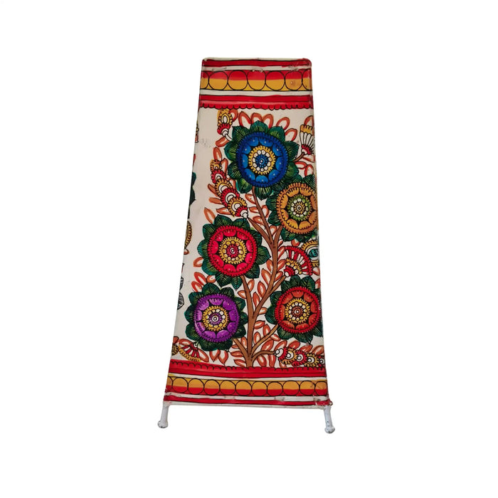 Indian Leather Puppetry Floor Lamp with Hand-Painted Floral Art   Leather Paintings
