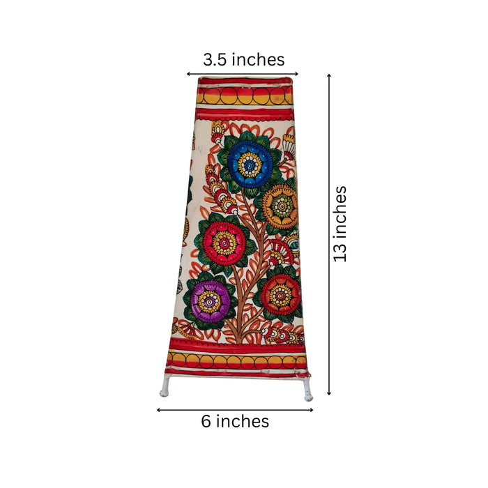 Indian Leather Puppetry Floor Lamp with Hand-Painted Floral Art   Leather Paintings