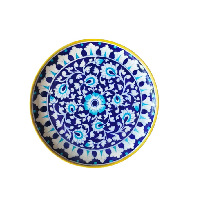 Indigo and White Mandala Floral Decorative Wall Plate   Pottery