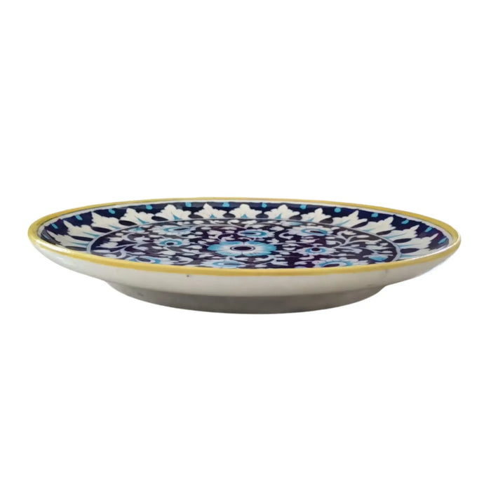 Indigo and White Mandala Floral Decorative Wall Plate   Pottery
