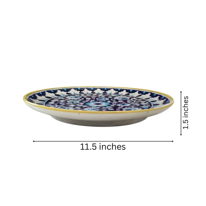 Indigo and White Mandala Floral Decorative Wall Plate   Pottery
