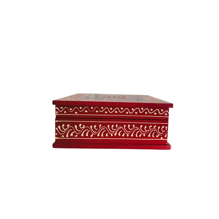 Intricate Mandala Motif Hand-Painted Wooden Jewellery Box with Dividers   Wood Decorative