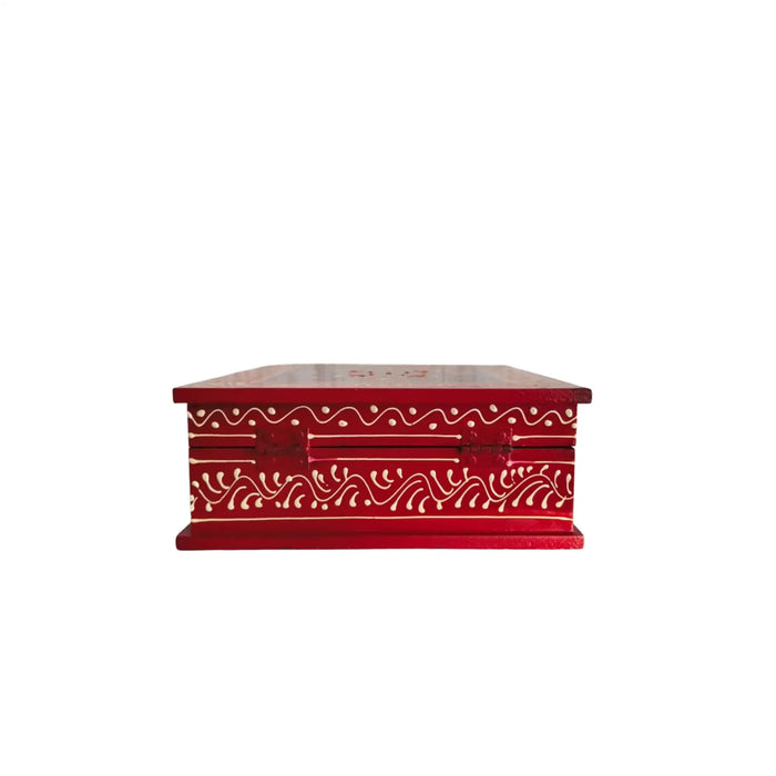 Intricate Mandala Motif Hand-Painted Wooden Jewellery Box with Dividers   Wood Decorative